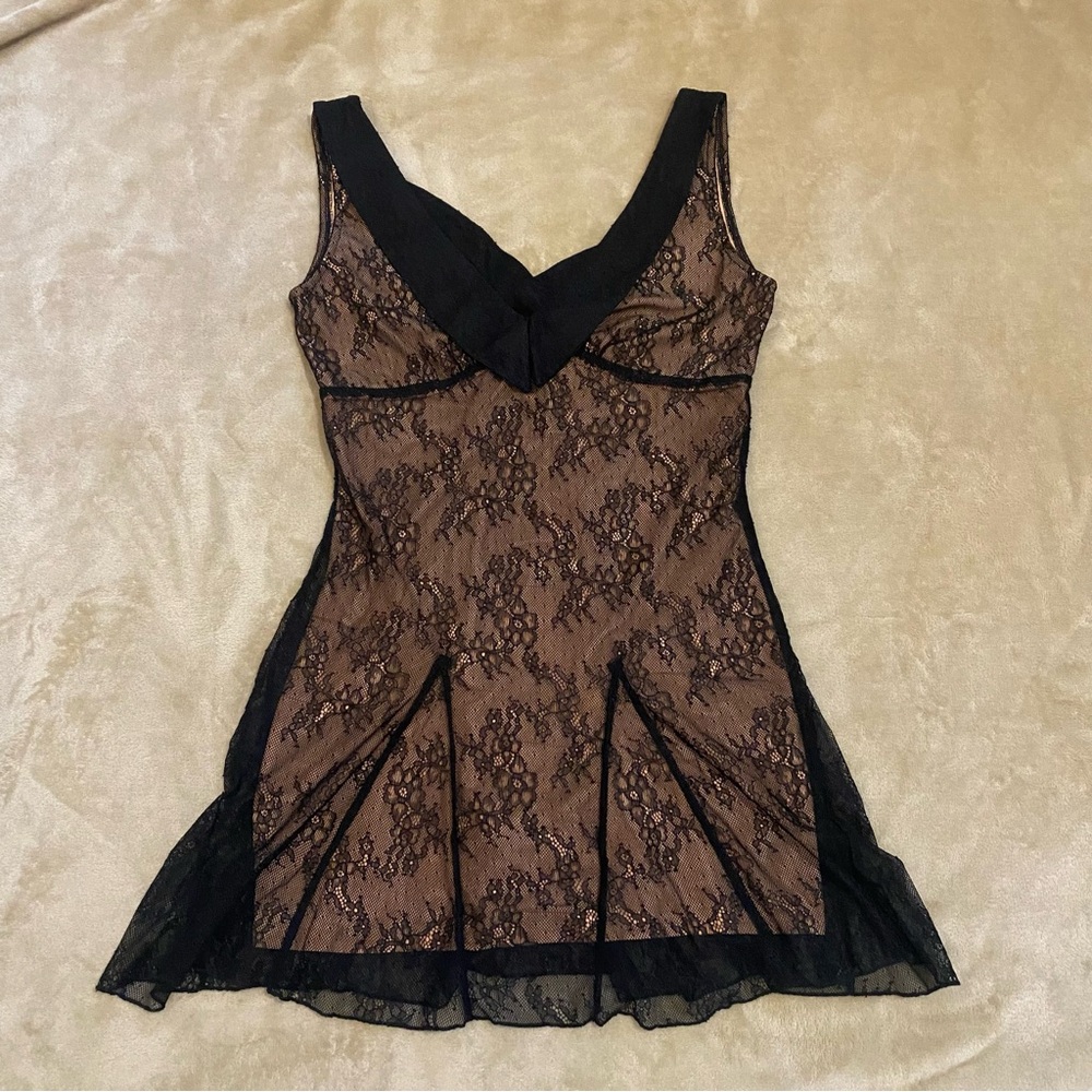 Romantic Black Collared Lace Dress Smilco L Nude Lining Preppy Goth